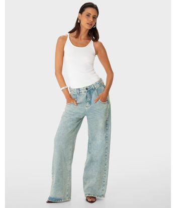 Calça Feminina Relaxed Fit Cintura Baixa Em Jeans 100% Algodão - ENFIM