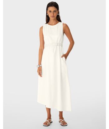 Vestido Midi Feminino Com Cinto E Barra Assimétrica Em Crepe De Viscose - ENFIM