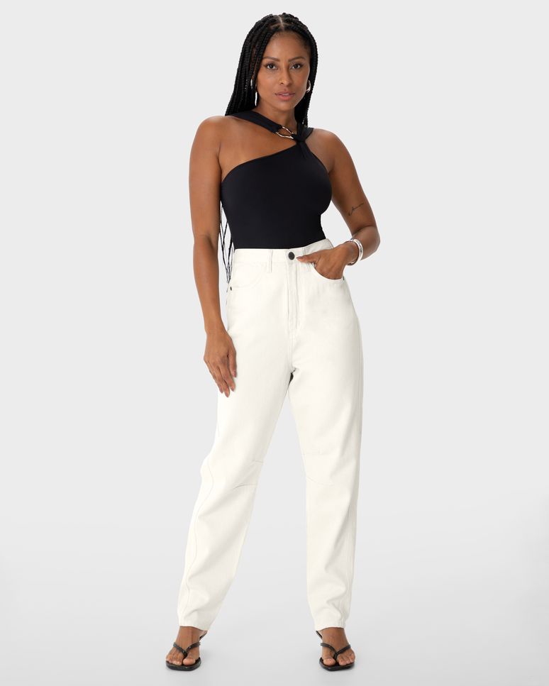 Calça Feminina Slouchy Cintura Alta Em Sarja 100% Algodão - ENFIM