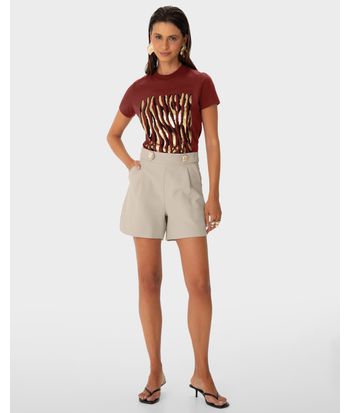 Shorts Feminino Evasê Botão Decorativo Em Bengaline - ENFIM