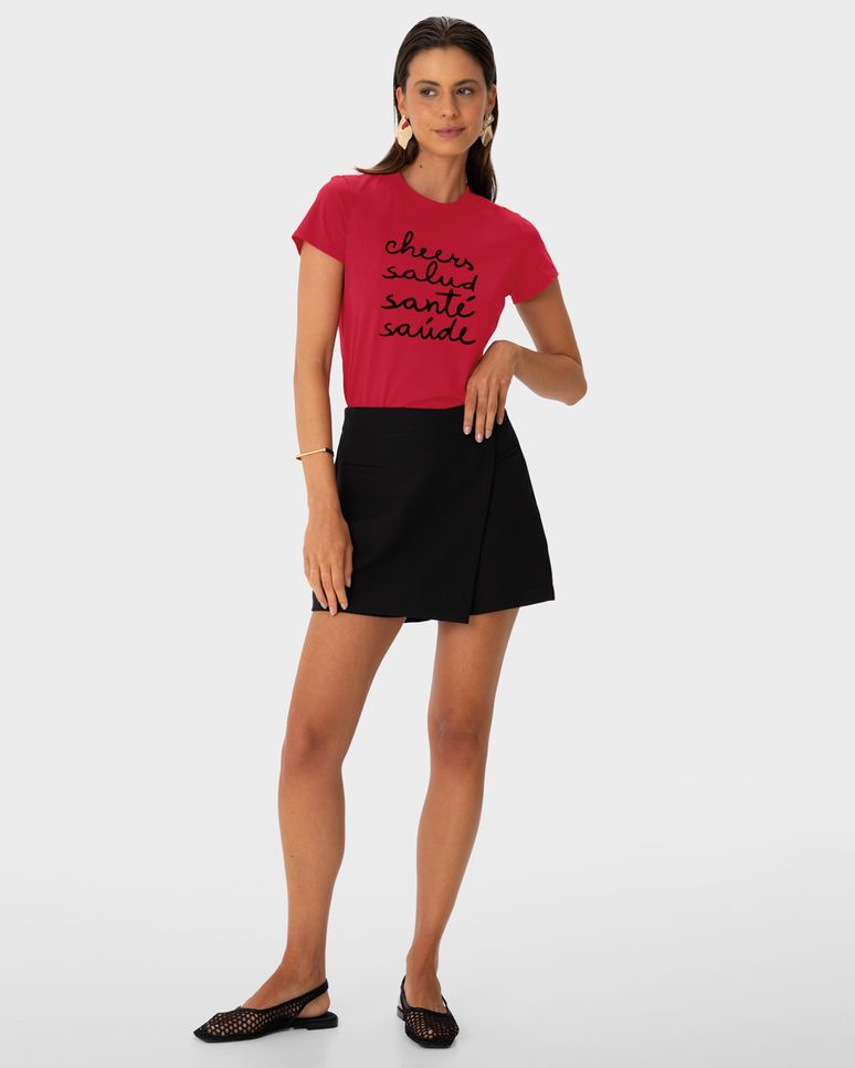 T-Shirt Feminina Baby Look Estampa Aveludada Salud Em Algodão - ENFIM