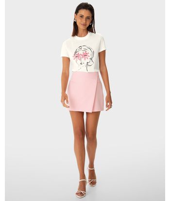 T-Shirt Feminina Slim Estampa Textura Microesferas E Foil Em Algodão - ENFIM