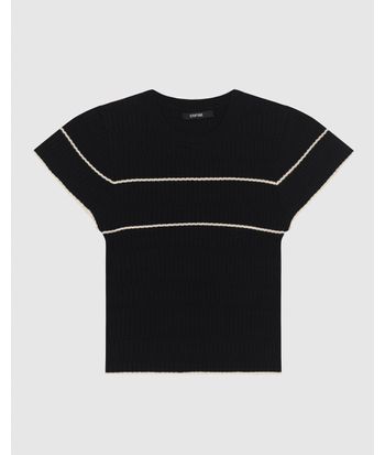 Blusa Feminina Listra Frontal Manga Fluída Em Tricô Canelado - ENFIM