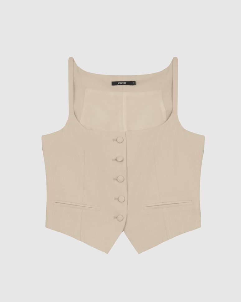 Blusa Colete Feminina Abotoamento Frontal Em Viscose Sarjada - ENFIM