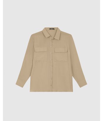 Camisa Feminina Utilitária Bolso Frontal Em Tecido Acetinado - ENFIM