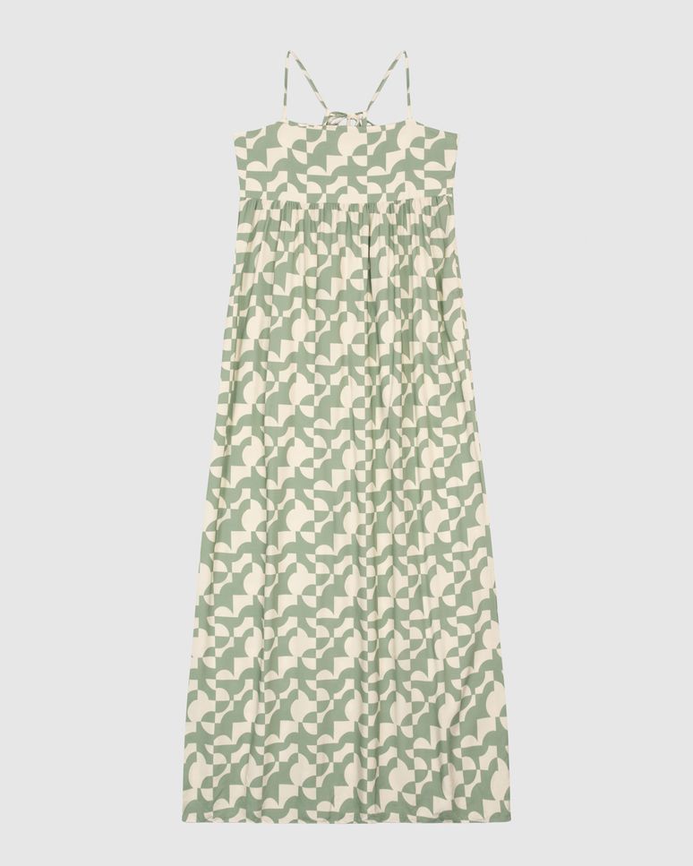 Vestido Longo Feminino Estampa Geométrica Decote Reto Em Viscose - ENFIM