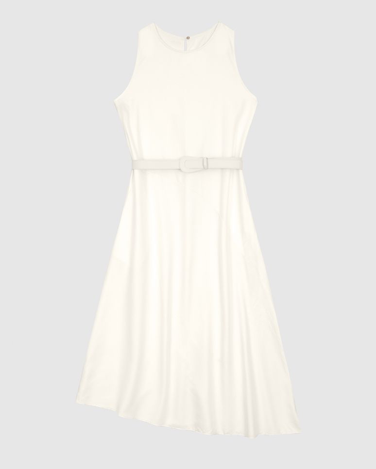 Vestido Midi Feminino Com Cinto E Barra Assimétrica Em Crepe De Viscose - ENFIM