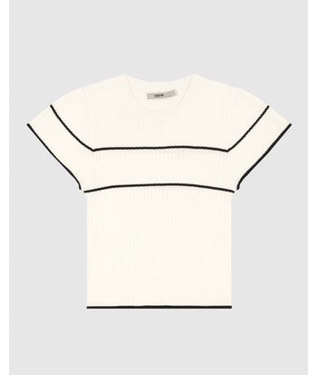 Blusa Feminina Listra Frontal Manga Fluída Em Tricô Canelado - ENFIM