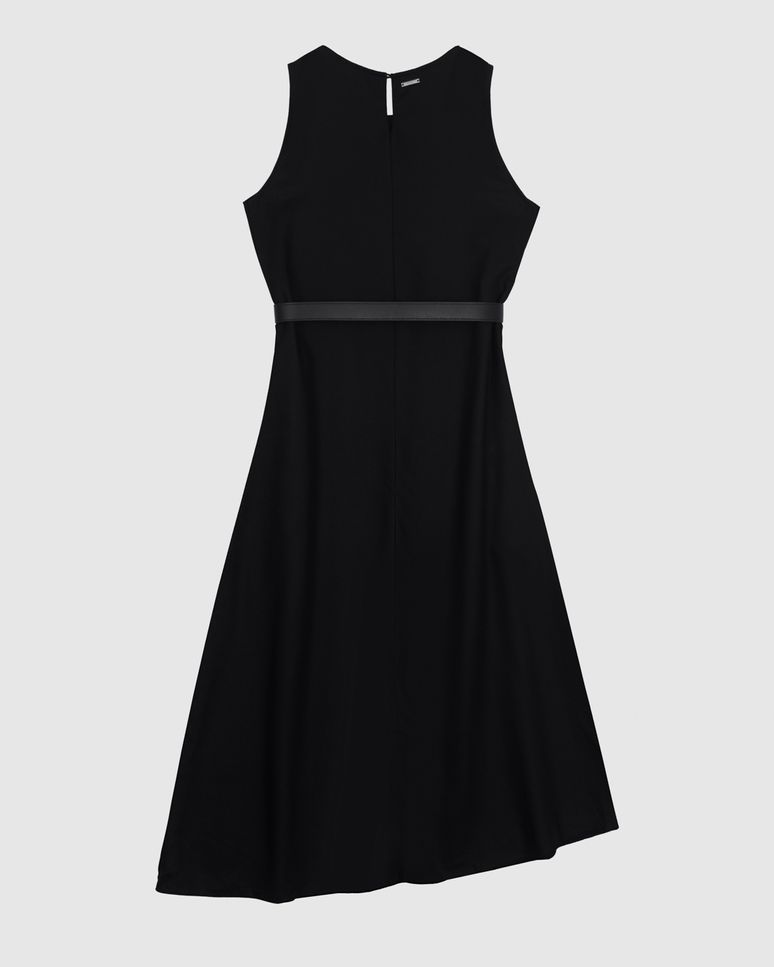 Vestido Midi Feminino Com Cinto E Barra Assimétrica Em Crepe De Viscose - ENFIM