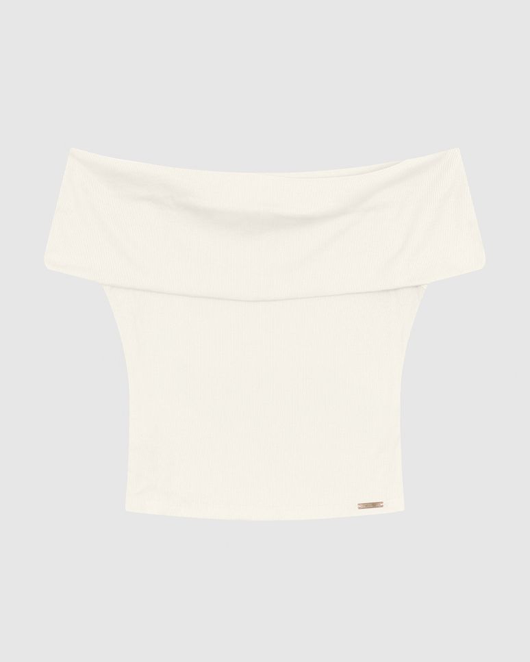 Blusa Justa Feminina Decote Ombro A Ombro Em Malha Viscose Canelada - ENFIM