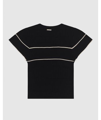 Blusa Feminina Listra Frontal Manga Fluída Em Tricô Canelado - ENFIM