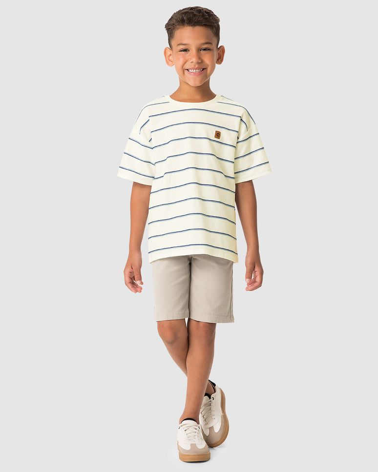 Camiseta Menino Etiqueta Decorativa Em Malha Listrada - Carinhoso