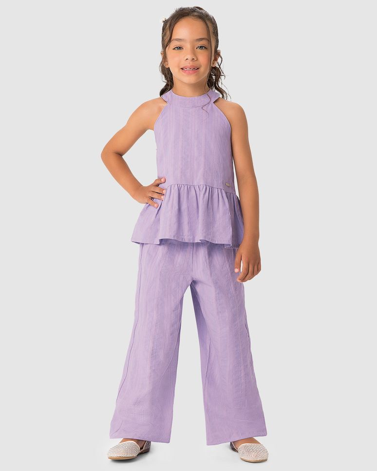 Conjunto Longo Menina Regata E Calça Em Viscolinho Texturizado - Carinhoso