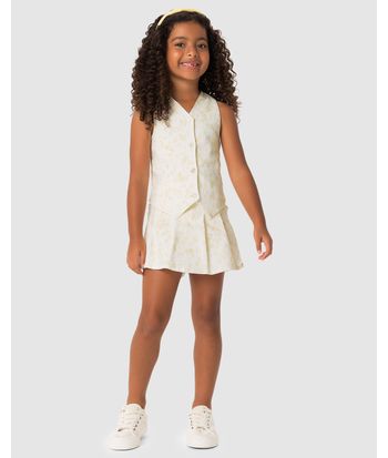 Conjunto Menina Colete E Shorts Saia Estampa Floral Em Bengaline - Carinhoso