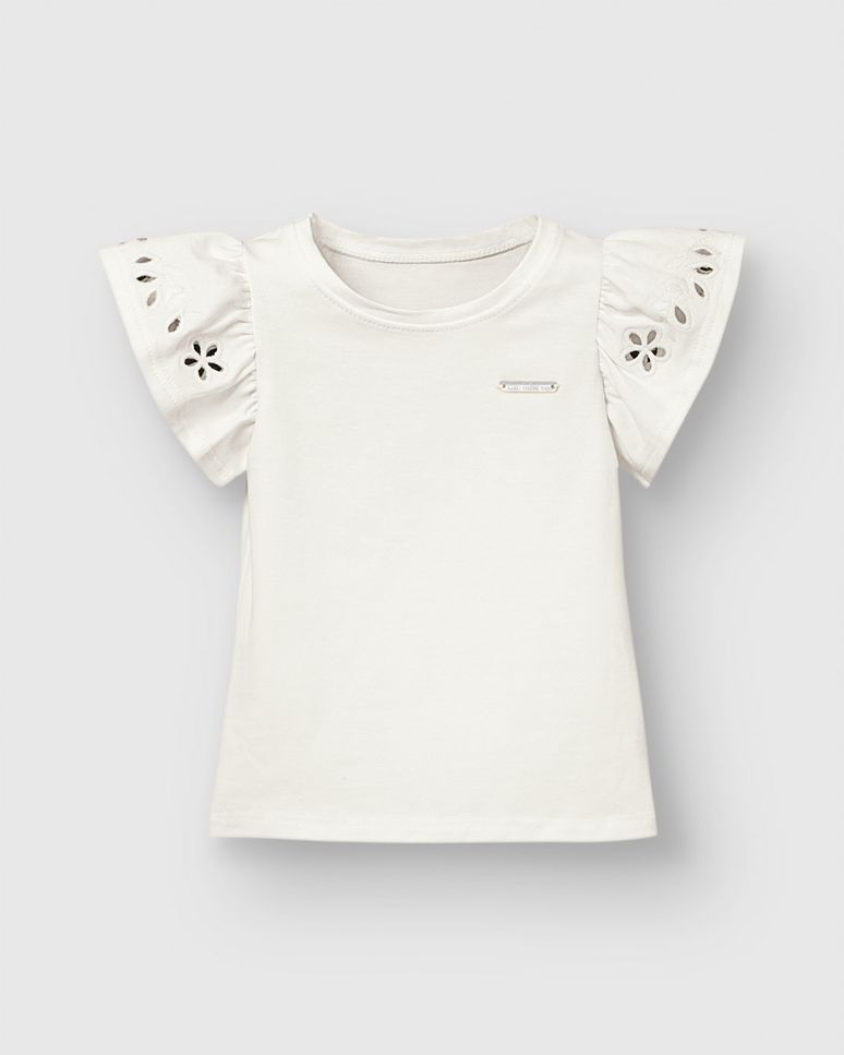 Blusa Menina Bordado Na Manga Em Algodão - Carinhoso