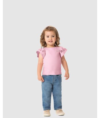 Blusa Menina Bordado Na Manga Em Algodão - Carinhoso