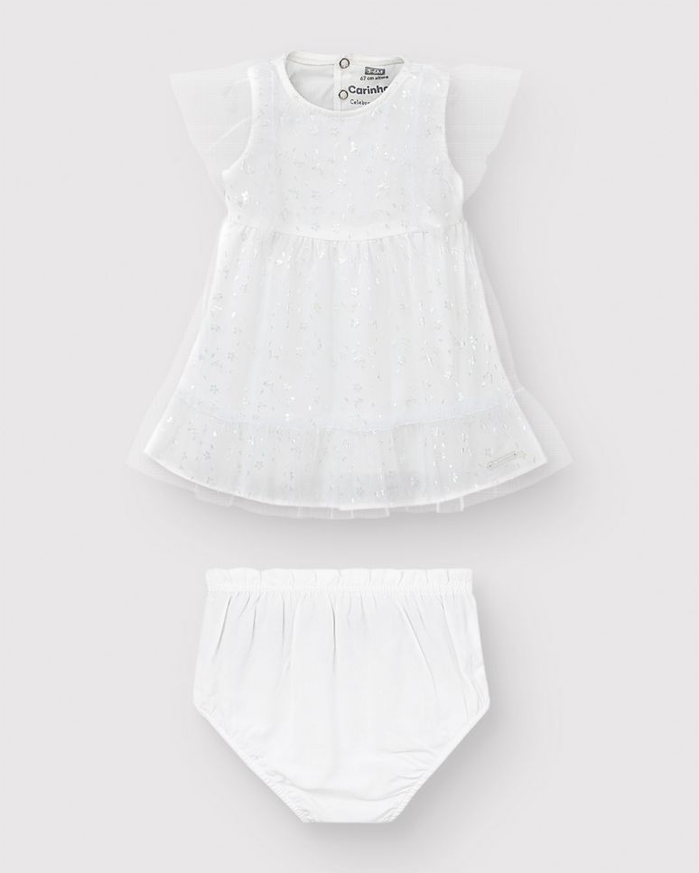 Conjunto Bebê Menina Vestido Tule Foil + Calcinha - Carinhoso