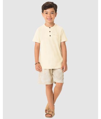 Conjunto Menino Camiseta Peitilho Frontal Em Malha Linho - Carinhoso