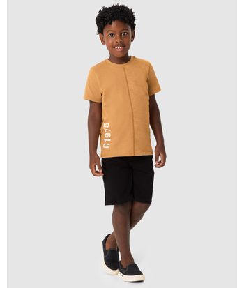 Camiseta Menino Recorte Frontal Estampa HD Em Flamê Algodão - Carinhoso