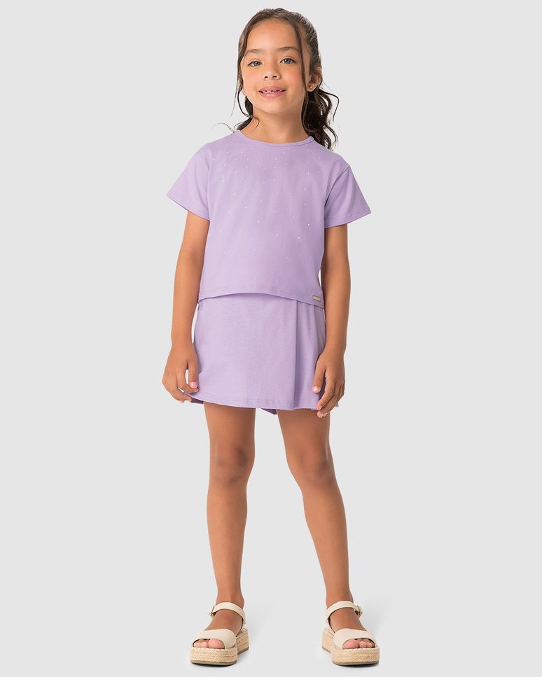 Conjunto Menina Blusa Strass E Shorts Saia Glitter Em Algodão - Carinhoso