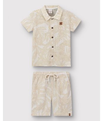 Conjunto Menino Estampa Folhagem Em Viscolinho Texturizado - Carinhoso