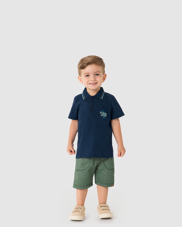 Conjunto Menino Bermuda Cadarço Funcional Em Moletom Piquet - Carinhoso