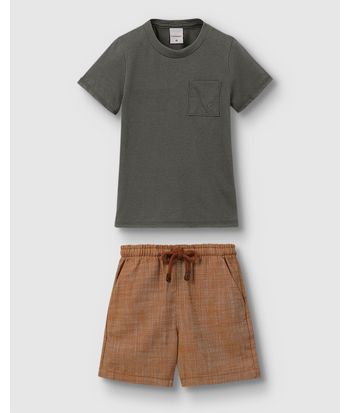 Conjunto Menino Camiseta Bolso Funcional Em Algodão - Carinhoso