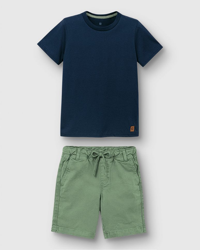 Conjunto Menino Camiseta Manga Curta Em Algodão Pima - Carinhoso