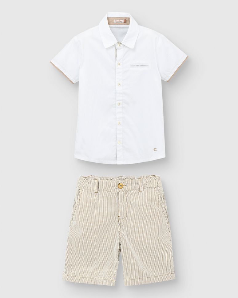 Conjunto Menino Camisa Tradicional E Bermuda Em Algodão - Carinhoso