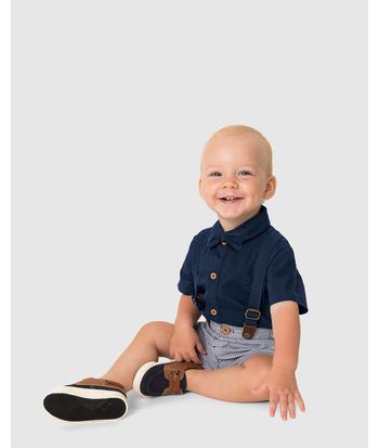 Conjunto Bebê Menino Body Detalhe Gravata Borboleta E Bermuda - Carinhoso