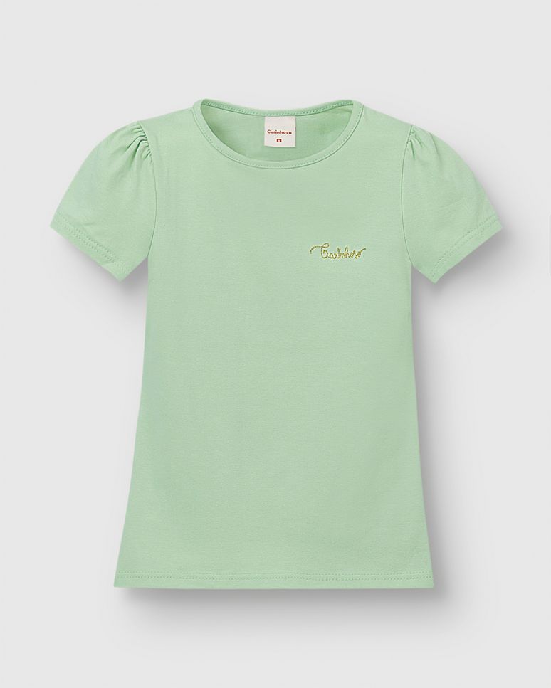 Blusa Menina Bordado No Peitoral Em Malha De Algodão - Carinhoso