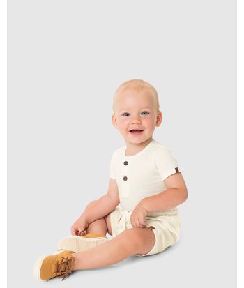 Conjunto Bebê Menino Body Polo E Bermuda Em Viscolinho Texturizado - Carinhoso