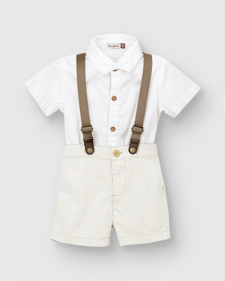 Conjunto Bebê Menino Body Detalhe Gravata Borboleta E Bermuda - Carinhoso