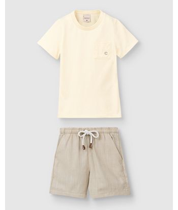 Conjunto Menino Camiseta Bolso Funcional Em Algodão - Carinhoso