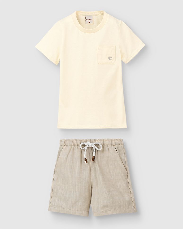 Conjunto Menino Camiseta Bolso Funcional Em Algodão - Carinhoso