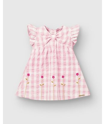 Vestido Body Bebê Menina Xadrez Bordado Lurex Em Malha Algodão - Carinhoso