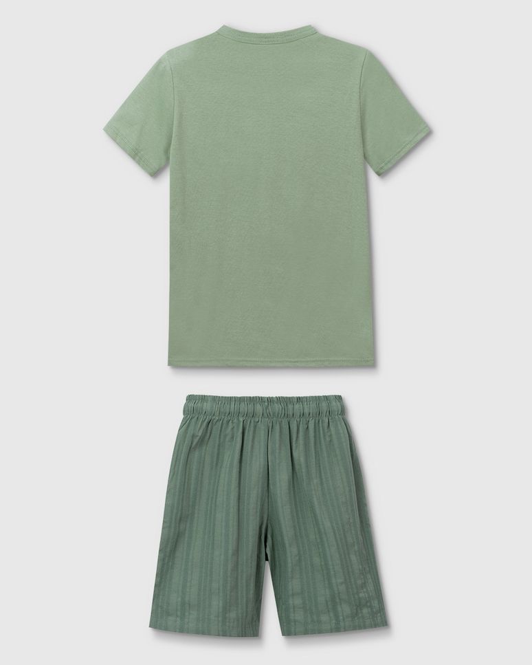 Conjunto Menino Camiseta E Bermuda Em Linho Texturizado - Carinhoso