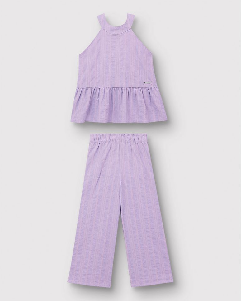 Conjunto Longo Menina Regata E Calça Em Viscolinho Texturizado - Carinhoso