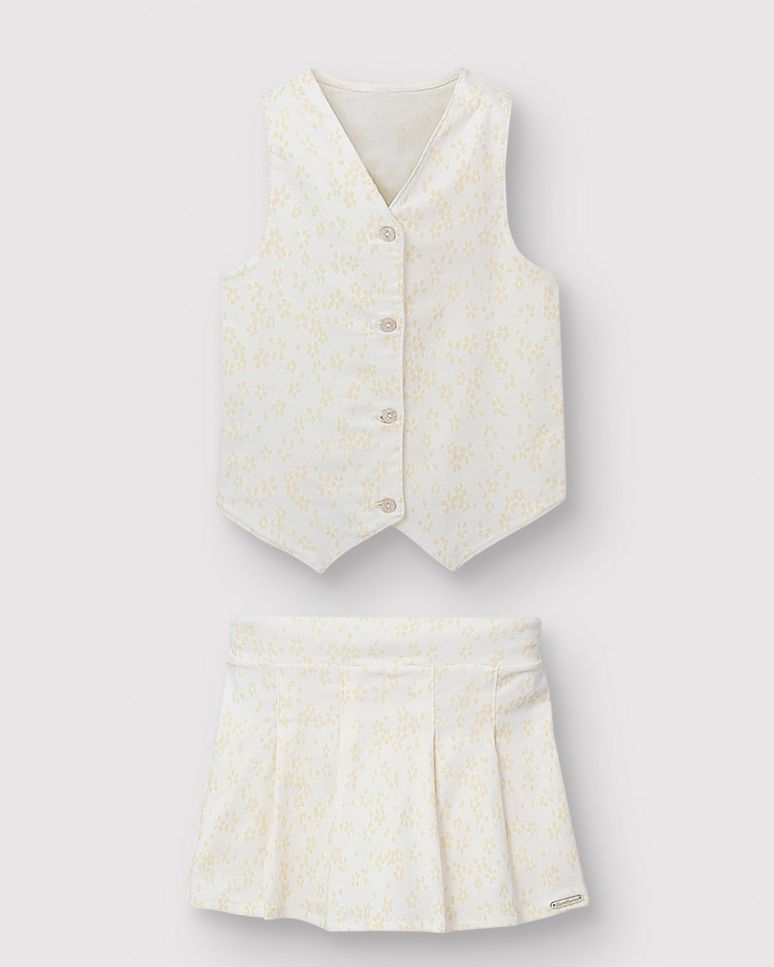 Conjunto Menina Colete E Shorts Saia Estampa Floral Em Bengaline - Carinhoso