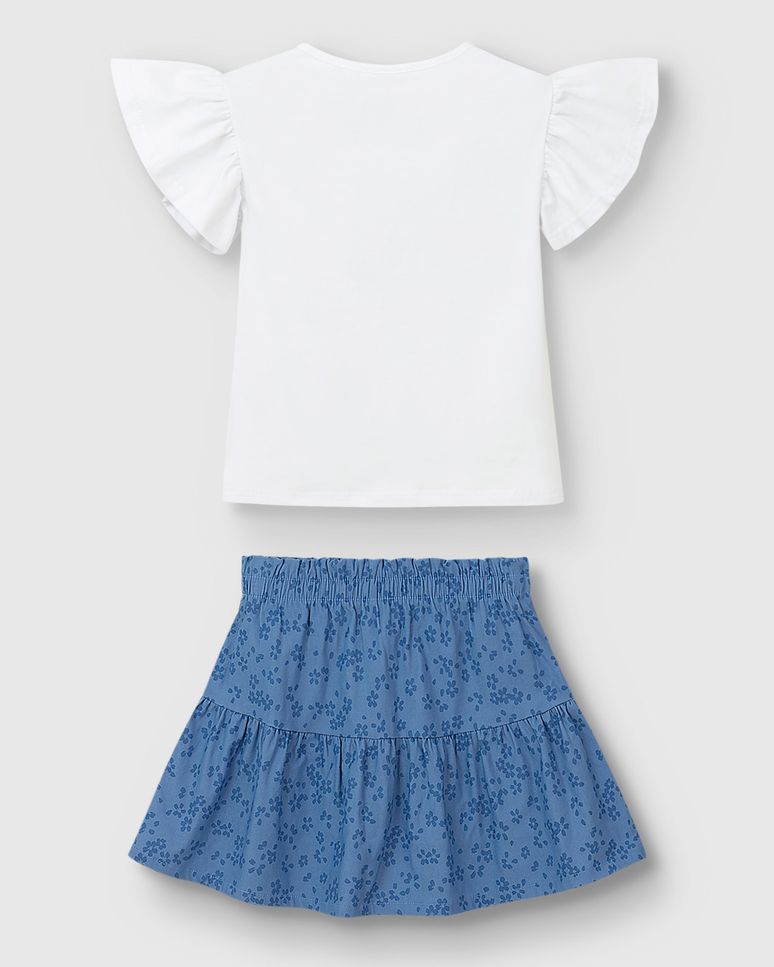 Conjunto Menina Blusa Detalhe Bordado Floral Em Algodão - Carinhoso