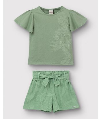 Conjunto Menina Shorts Clochard Em Viscolinho Texturizado - Carinhoso