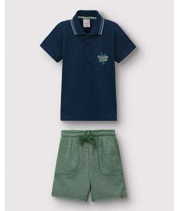 Conjunto Menino Bermuda Cadarço Funcional Em Moletom Piquet - Carinhoso