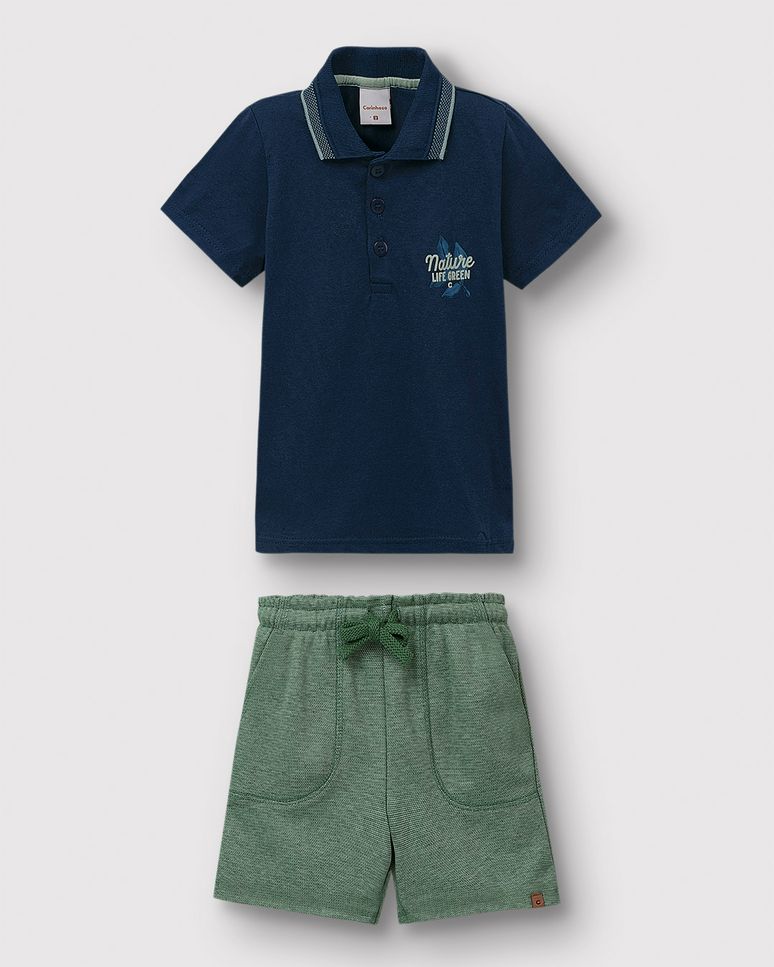 Conjunto Menino Bermuda Cadarço Funcional Em Moletom Piquet - Carinhoso