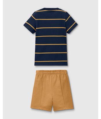 Conjunto Menino Camiseta Estampa HD Em Malha Listrada - Carinhoso