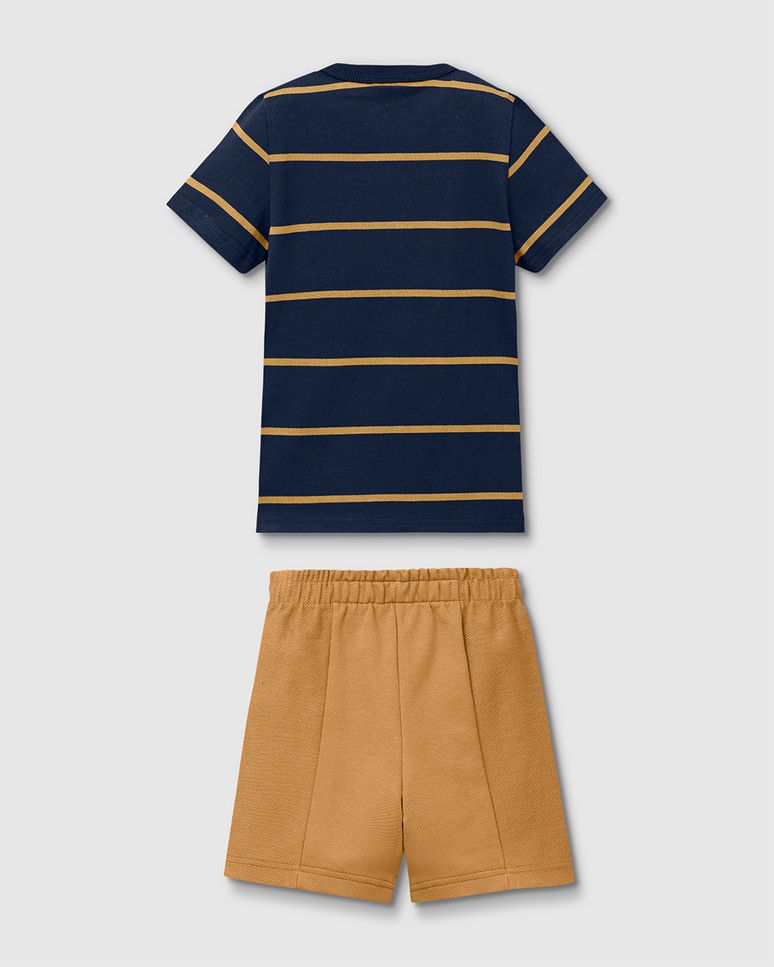 Conjunto Menino Camiseta Estampa HD Em Malha Listrada - Carinhoso