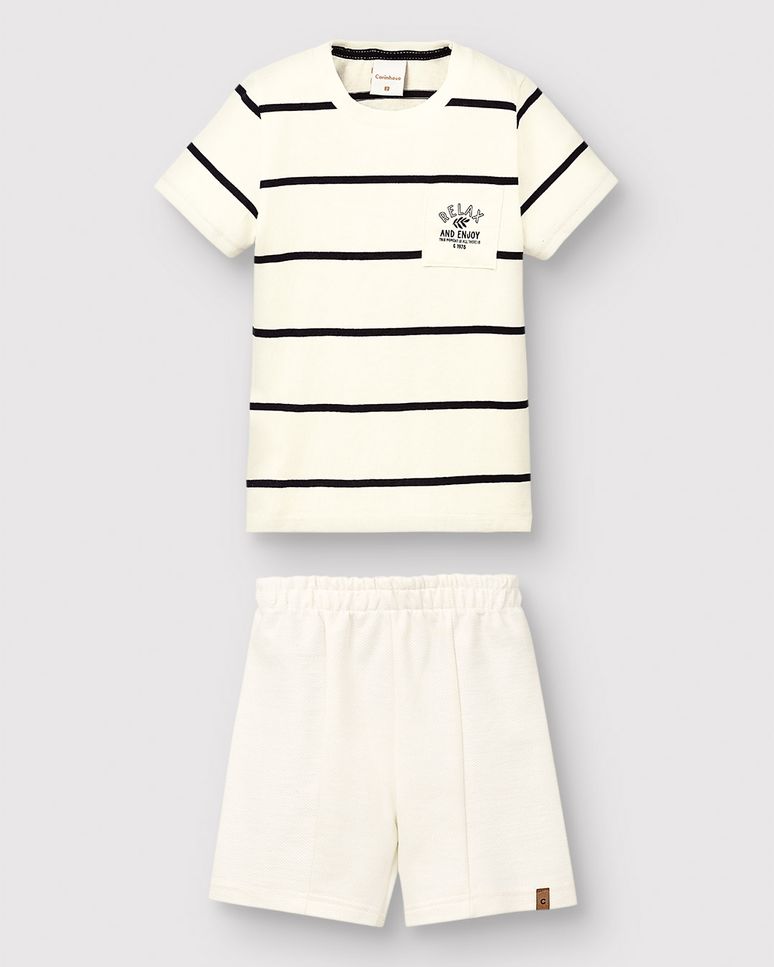 Conjunto Menino Camiseta Estampa HD Em Malha Listrada - Carinhoso