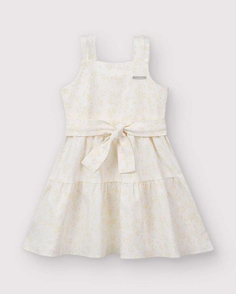 Vestido Menina Rodado Faixa Amarração Em Bengaline - Carinhoso