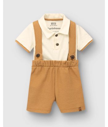 Conjunto Bebê Menino Camisa Polo E Bermuda Com Suspensório - Carinhoso