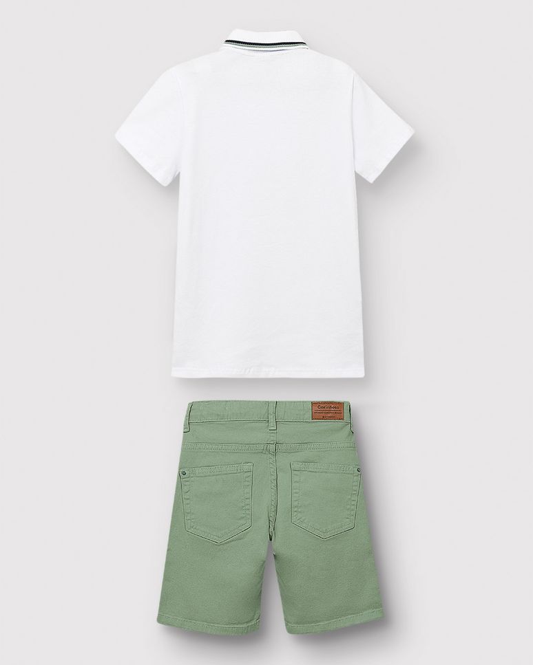 Conjunto Menino Camisa Polo Peitilho Com Zíper Em Piquet Stretch - Carinhoso
