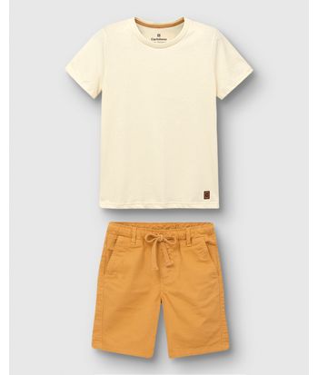 Conjunto Menino Camiseta Manga Curta Em Algodão Pima - Carinhoso